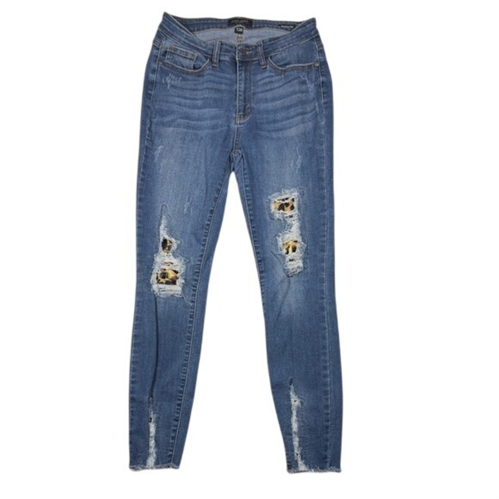 Judy Blue Skinny Fit Distressed Leopard Patch Jeans Med Wash JB82166DK Womens 7